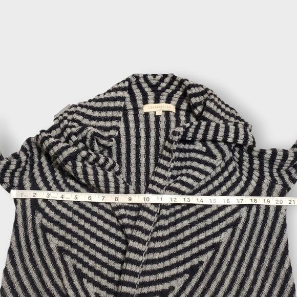 Lineamaglia Italy Wool Alpaca Blend Drape Front Cardigan Black Grey Stripe Sz Sm - Picture 8 of 11